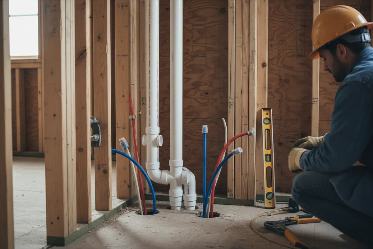 Drain and supply rough-in during Leak Detection in Yellow Springs